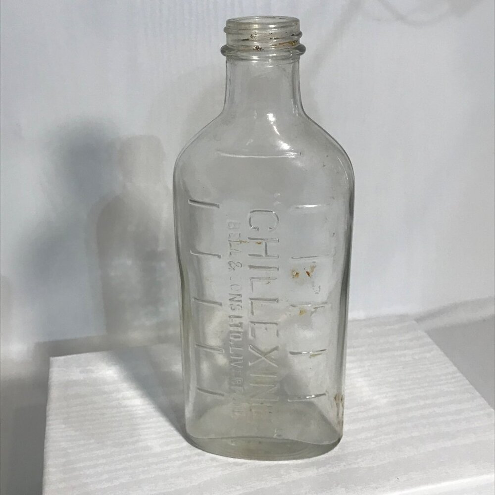 Vintage Chillexine Bottle Bell & Sons Ltd Liverpool 8 Inch Tall Clear Glass